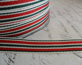 Christmas Red, Green and Cream Striped Ribbon 3/8