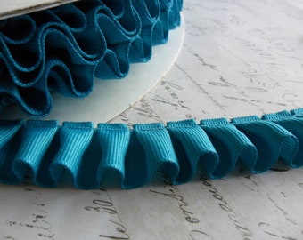 Turquoise Grosgrain Box Pleat  Ruffle Trim 7/8 inch