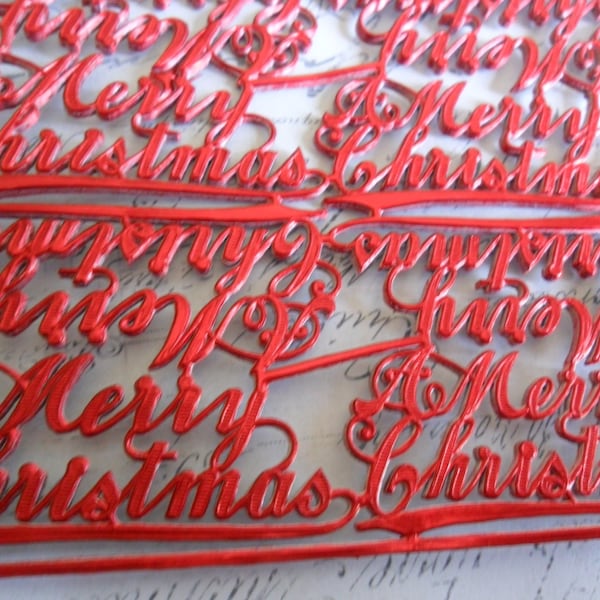 4 Metallic Red Foil Embossed German Dresden Scrap Merry Christmas