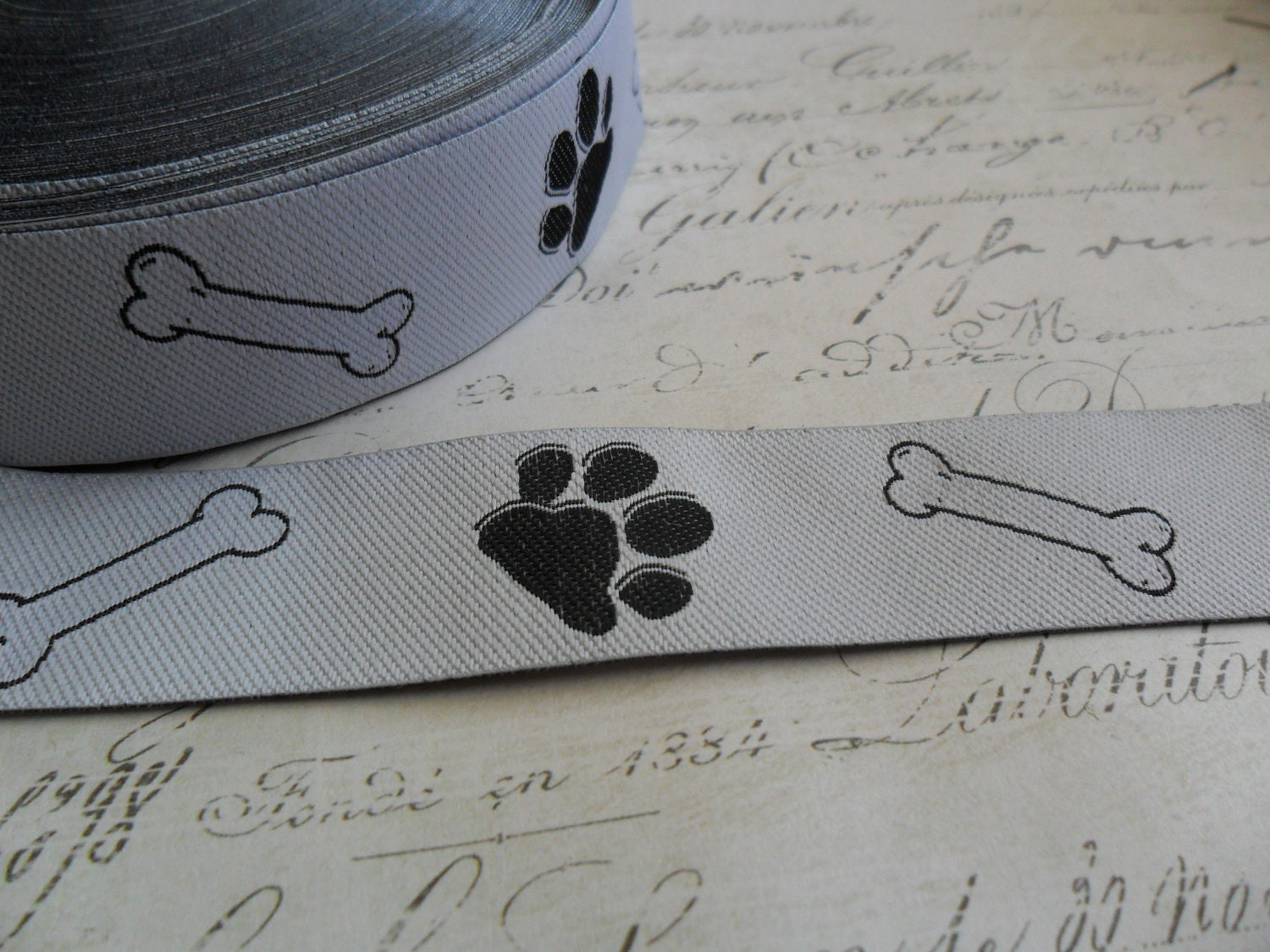 LIME GREEN Paw Print Dog Bone Wired Ribbon 2 1/2 WHITE Pet Paws