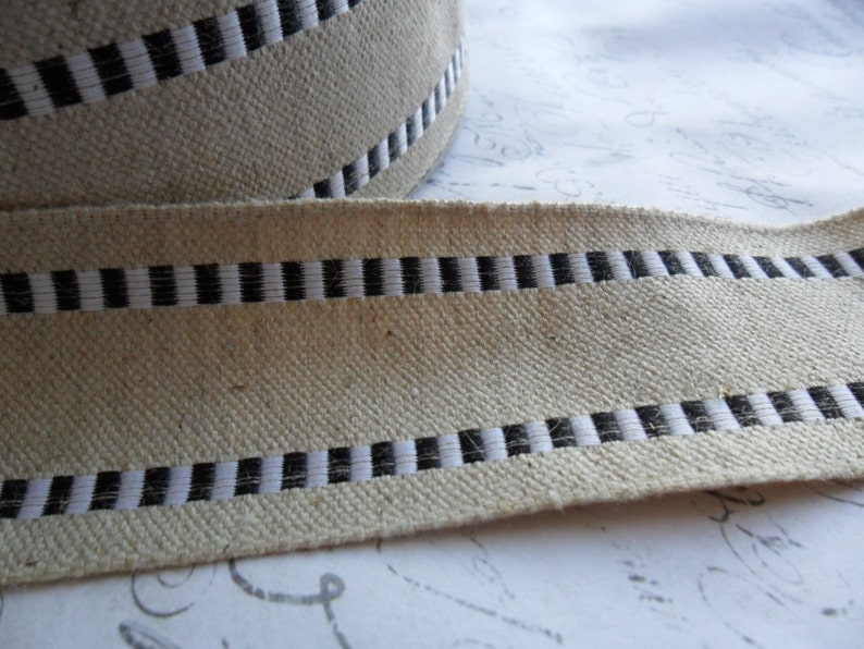 Natural Burlap and Black woven Ribbon 1.5 inches wide with wired edge image 1