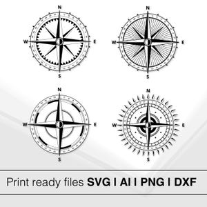 Rose des vents Svg | Conception nautique | Art noir et blanc | Art imprimable | Symbole de navigation | Décoration maritime | Fichiers de bricolage