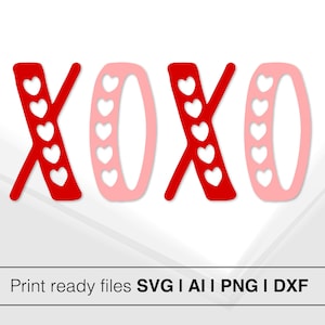 Xoxo-hartontwerp met harten | Direct downloaden | Romantisch decor | Valentijnsdag Svg | Rood en roze ontwerp | Bruiloft decor-svg