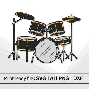 Drum Set Illustration | Printable Drum Art | Vector Drum Kit | SVG Drum Design | Music Lover Gift | Band Decor | Instant Download