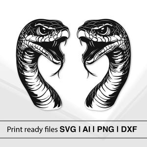 Agressief slangenontwerp | Zwart-witte tattoo-kunst | Slang vectorillustratie | Direct downloaden | SVG PNG DxF AI