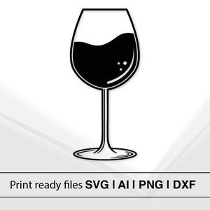 ワイングラス SVG | ドリンクグラス クリップアート | 即時ダウンロード | Cricut 用ワイン ラバー カット ファイル | 黒と白のワイングラスのアウトライン