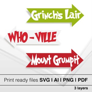 Grinch-SVG| Grappig Grinch-bord voor kerstversieringen | Grinch's Lair | Whoville-svg | Crumpit-pijlen monteren| Kerst-SVG-bundel |
