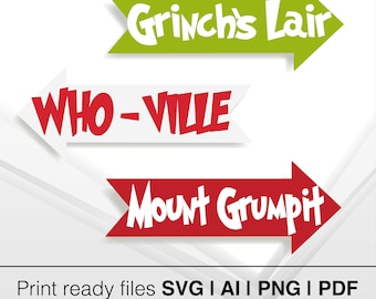 Grinch SVG| Funny Grinch Sign for Christmas Decorations | Grinch&#39;s Lair | Whoville SVG | Mount Crumpit Arrows| Christmas SVG Bundle |