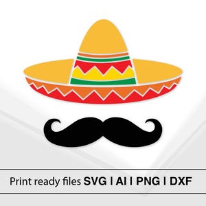Mexikanischer Sombrero und Schnurrbart | Sofortdownload | Mexikanische Fiesta SVG | Cinco De Mayo Clipart | Sombrero-Schnurrbart-Design _915