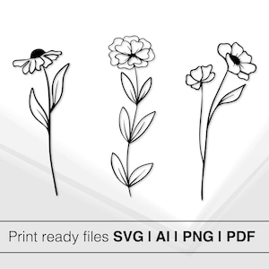 Black And White Vector Flower Illustrations | Instant Download | Floral Line Art | Flower SVG Bundle | Botanical Flowers | DIY Projects
