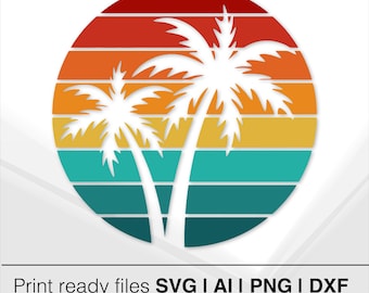 Tropische Palme SVG | Sofortdownload | Sonnenuntergang Strand Clipart | Sommer Stimmung Design | Urlaubsschnitt Datei | Druckbare Kunst