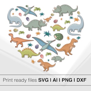 Dinosaur Heart SVG | Valentine Dinosaur SVG | Dinosaur Silhouette Art | Heart Shape Design | Valentine&#39;s Day Craft | Kid&#39;s Shirt SVG