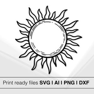 Sun Line Art SVG / Download immediato / Silhouette Clipart Sole / Line Art per Cricut / Sole mistico / Sole radioso