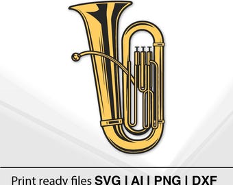 Imágenes prediseñadas de tuba / Arte de instrumentos musicales / Diseño de instrumentos de viento / Ilustración musical vectorial / Arte musical imprimible / Instrumento de banda SVG