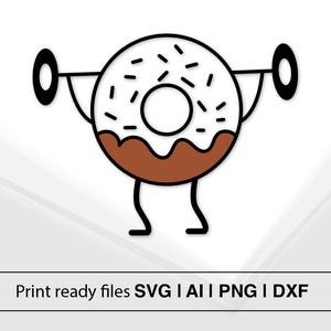 Funny Donut With Dumbbells Illustration | Instant Download | Minimalist Cartoon Style | Chocolate Glazed Donut | Fitness SVG Clipart