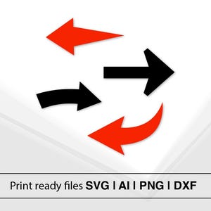 May include: Four arrows pointing in different directions. Two arrows are red and two arrows are black. The arrows are on a white background. Print ready files SVG | AI | PNG | DXF