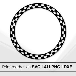 Checkered Circle SVG Frame | Retro Checkerboard Round Border Design | Black and White Monogram Frame Cut File for Cricut and Silhouette