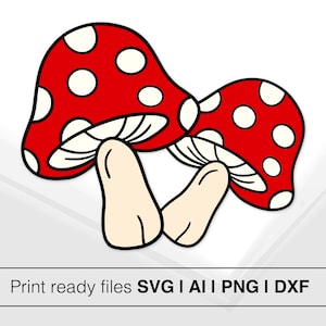 Illustration de dessin animé de champignon | Clipart champignon vénéneux rouge | Art de la nature fantaisiste | Téléchargement instantané | Fichiers SVG