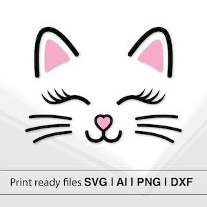 Minimalistisch kattengezichtontwerp | Direct downloaden | Schattige kat gezicht SVG | Hart Neus Kat | Kat snorharen SVG | Kitten Face Cut-bestand