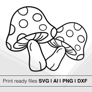 Illustrazione vettoriale di funghi / Download immediato / Arte di funghi in bianco e nero / Clipart SVG / File di artigianato fai da te / Design ispirato alla natura