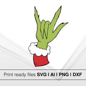 Signo de roca SVG de mano de Grinch / Divertido Grinch Navidad SVG / Silueta de mano de roca sobre Grinch / Cara de Grinch Svg / Cara de Grinch Svg / Grinchmas PNG