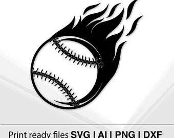 Flaming Baseball Clipart | Instant Download | Baseball SVG PnG DXF | Sports Vector Art | DIY Craft | Custom T-shirt Design