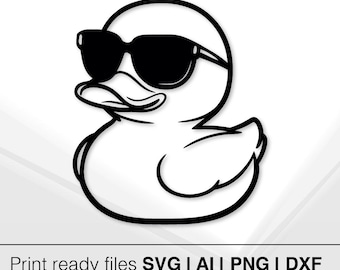 Rubber Duck Line Art SVG  | Instant Download PNG AI DxF | Fun Duck Design for Sublimation | Vector Duck with Sunglasses | Duck with Glasses