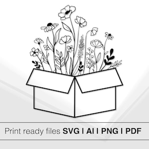 Ilustración floral minimalista / Arte en blanco y negro / Arte lineal floral / Descarga instantánea / Clipart botánico / Decoración del hogar / SVG de flores