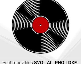 Disco de vinilo SVG / Clipart de música retro / Archivo de corte de disco vintage / Descarga instantánea / Música de la vieja escuela / PDF / DXF listo para Cricut y láser