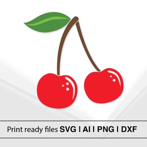 Ciliegia SVG / Ciliegie File di taglio / Download immediato / Clipart di frutta estiva / Disegno di ciliegia per Cricut / Ciliegia Sublimazione PNG