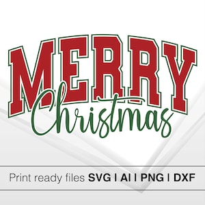 Feliz Navidad SVG estilo deportivo / Descarga digital de arte mural y manualidades / Feliz Navidad Png DXF AI para Cricut / Diseño navideño imprimible