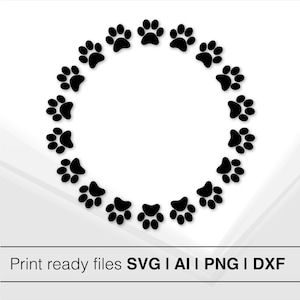 Cirkelontwerp met pootafdruk huisdier | Direct downloaden | Cadeau dierenliefhebber | SVG AI PnG DxF | DIY-knutselproject | Hond Kat Decor