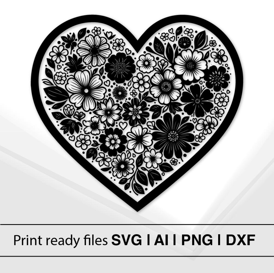 Floral Heart Design | Flower Heart SVG | Floral SVG Cut File | Heart ...
