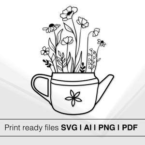 Arrosoir floral | Conception minimaliste de pot de fleur | Téléchargement instantané | SVG IA PNG PDF | Décoration d'intérieur | Projets de bricolage | Art numérique