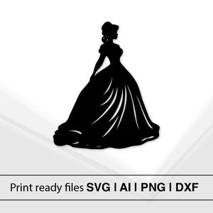 Silueta de mujer elegante / Vestido de noche SVG / Clipart de moda / Moda nupcial / Archivos de diseño artesanal / Descarga instantánea