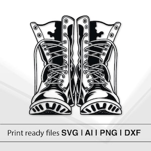 Combat Boots Vector Design | Instant Download | Black And White Boot Illustration | SVG AI PnG DxF | Creative DIY Project