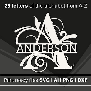 Split Monogram SVG for Family Names | Instant Download | Circle Monogram with Frame |  Custom Initial Letter SVG | Fancy Design for Cricut