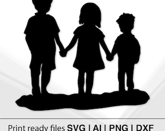 Kinder halten Hände SVG | Sofortdownload | Kinder Silhouette Clipart | Vorschule Art Design | Kinder Freunde SVG Schnittdatei