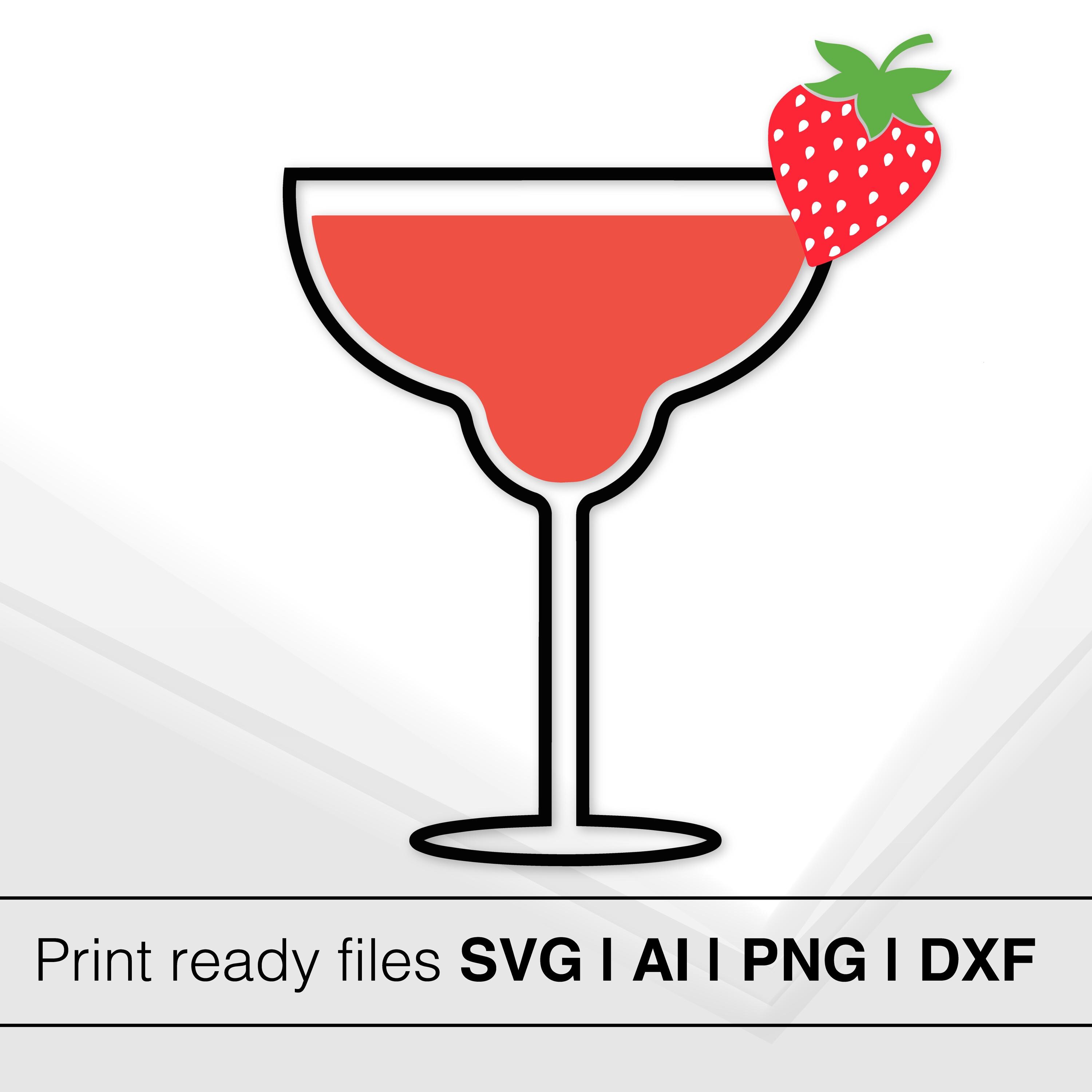 Strawberry Margarita Cocktail Glass Illustration | Instant Download | Minimalist Red White Design | SVG PNG DxF AI | Party Decor _937