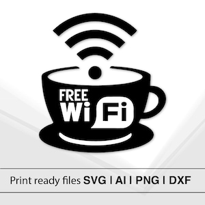 Free WiFi Sign | Coffee Shop Decor | WiFi Sticker | Printable WiFi Sign | SVG WiFi Design | Cafe Wall Art | Home Office Decor