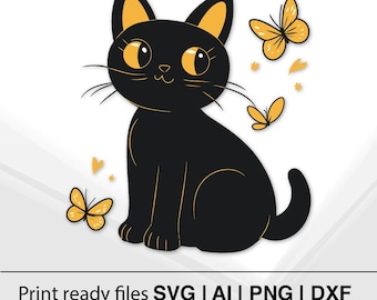 絵画 黒猫 猫の絵 藍斑蝶 cat 黑貓 紙藝 art 貓的畫 貓 蝴蝶 切り絵 il_340x270.6619701392_3zss.jpg