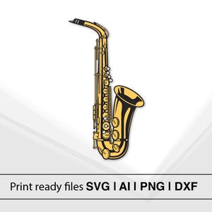 May include: A gold-colored saxophone with black keys and a black mouthpiece. The saxophone is isolated on a white background.