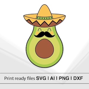 Mexican Avocado SVG | Señor Avocado Sombrero Design | Instant Download | Fiesta Cut File for Cricut | Cute Avocado Clipart