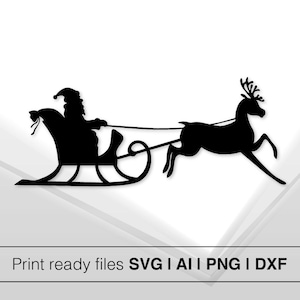 Santa&#39;s Sleigh and Reindeer Silhouette | Christmas SVG Cut File | Instant Download for Cricut | Printable Sleigh Template for Holiday Decor