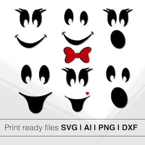 Pakiet Funny Face SVG | Clipart z kreskówkową twarzą | Grafika z uroczym wyrazem twarzy | Wektor czerwonej kokardy | Pliki do majsterkowania | Natychmiastowe pobieranie