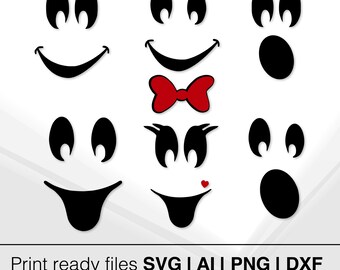 Funny Face SVG Bundle | Cartoon Face Clipart | Cute Expression Graphics | Red Bow Vector | DIY Craft Files | Instant Download