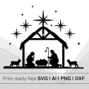 Paquete SVG de escena de la Natividad / Silueta de pesebre SVG / Nacimiento de Jesús / Archivo de corte para manualidades navideñas / Niño Jesús / Estrella del Norte / Clipart navideño