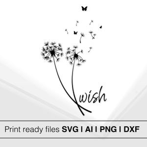 Löwenzahn Wunsch Kunst | Sofortdownload | Schmetterling-Vektorgrafik | Druckbare Wandkunst | Kalligraphie Wunsch Design | 3D Illustration