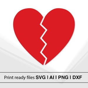 Red Broken Heart Clipart | Instant Download | Heart SVG | Valentine&#39;s Day Design | Romantic Gift | Love Symbol | Crafts And DIY