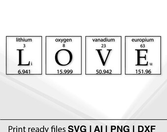 Love Chemistry Periodic Table Design | Instant Download | Science SVG PNG DxF | Valentine&#39;s Day Decor | STEM Gift | Love Elements Art _1054